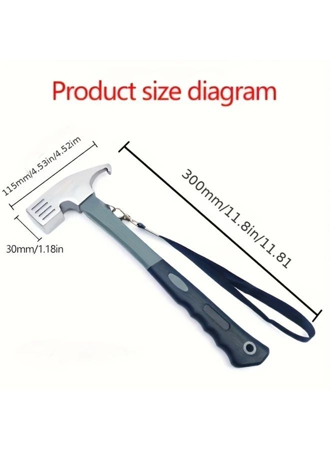 Grey Heavy Duty Camping Hammer with Tent Peg Remover and Suspension Strap - Image 3